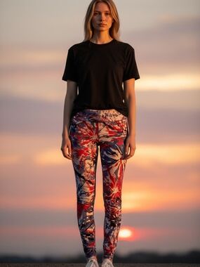 High-Rise Abstract Print Leggings in Red & Blue